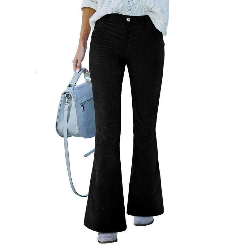 2024 corduroy wide leg for spring and autumn new solid color casual style women's flared pants