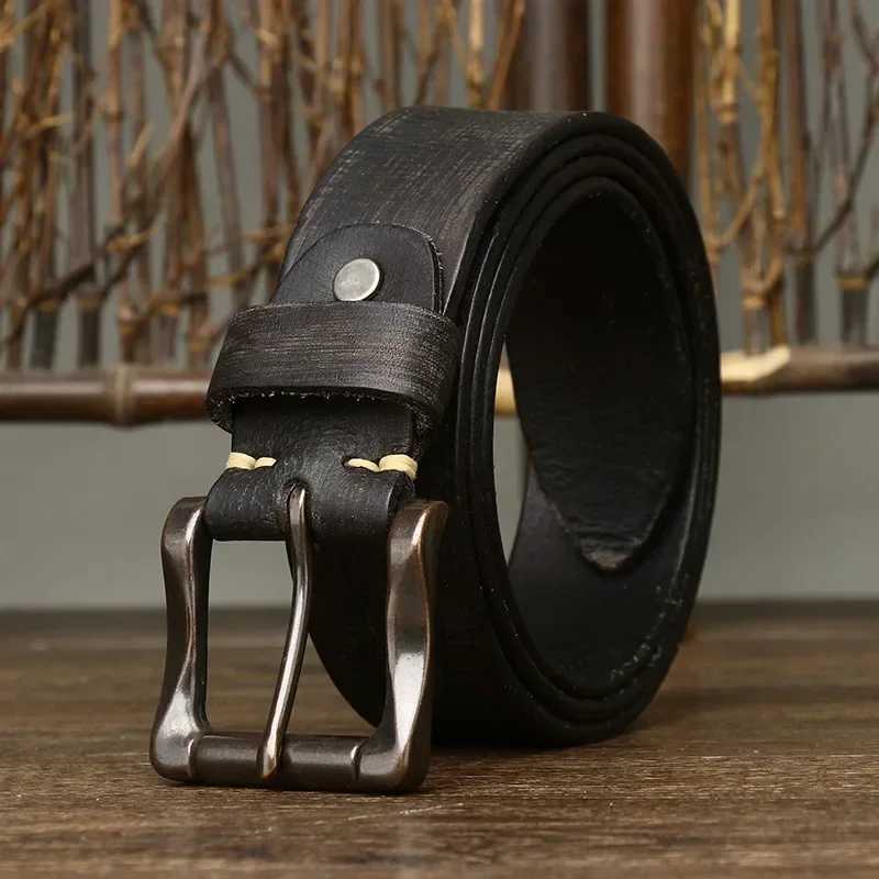 3.8cm mens luxury designer pin buckle strap pure cowhide leather retro strap high-quality genuine leather mens jeans strap W240905