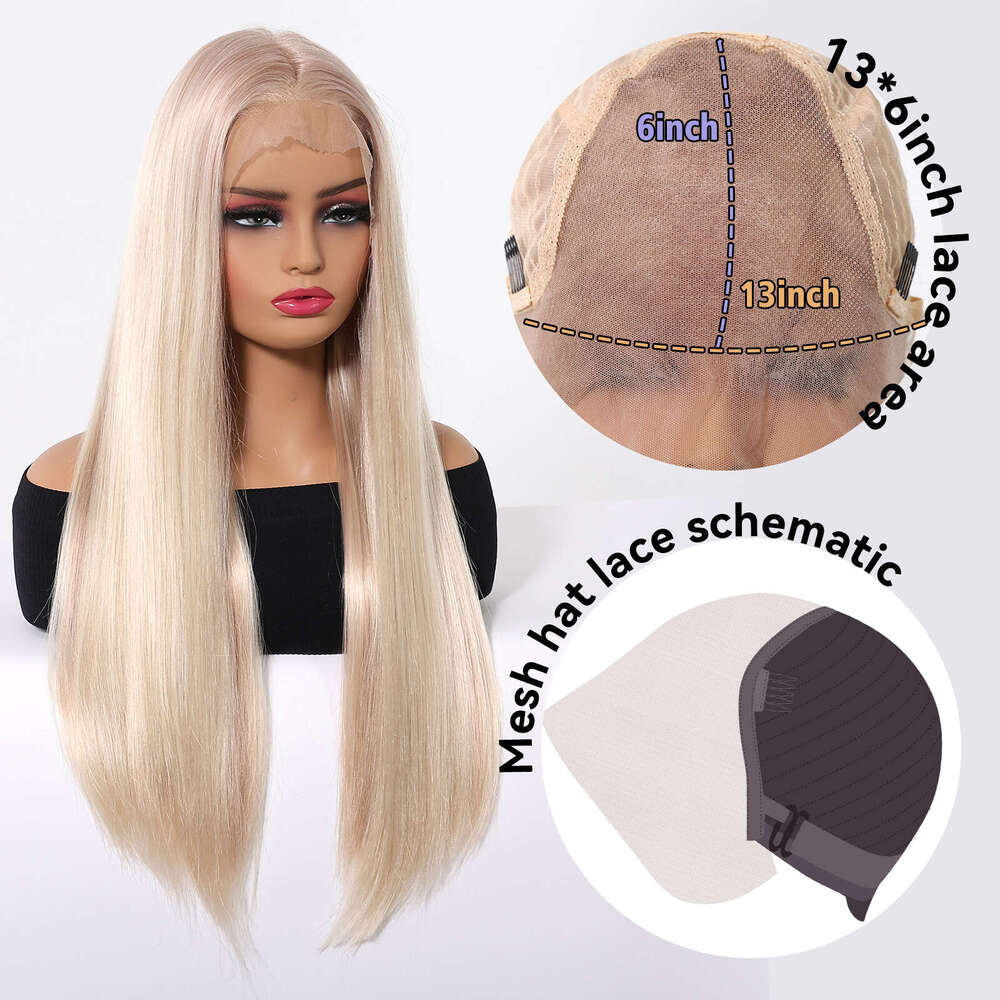 Charmsource Synthetic 13X6 Lace Wig Long Straight Red Platinum Wigs For Women Daily Party Cosplay Wedding High Density