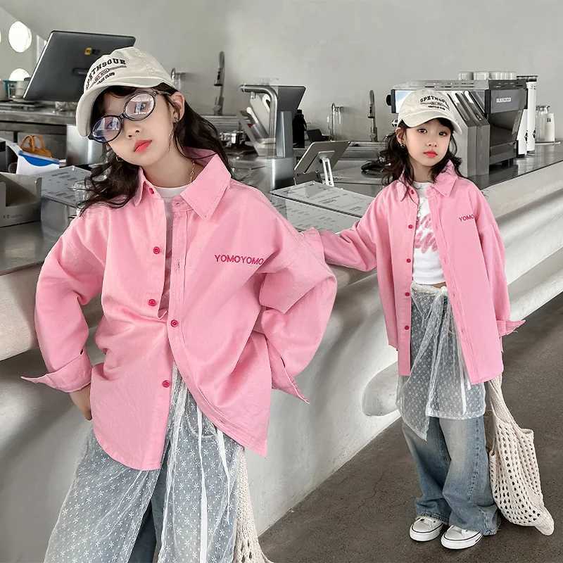 Girls Pure Cotton Coat Spring and Autumn 2024 New Childrens Wear Little Girl Western Leisure Shirt Childrens Spring Y240906