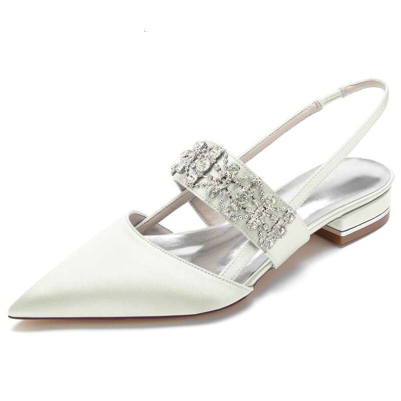 2024 Pointed Sier Insole Flat Sole 36-43 New Rhie Satin Women Ribbon Sweet Sandals 3Cm Thick Heel Pumps