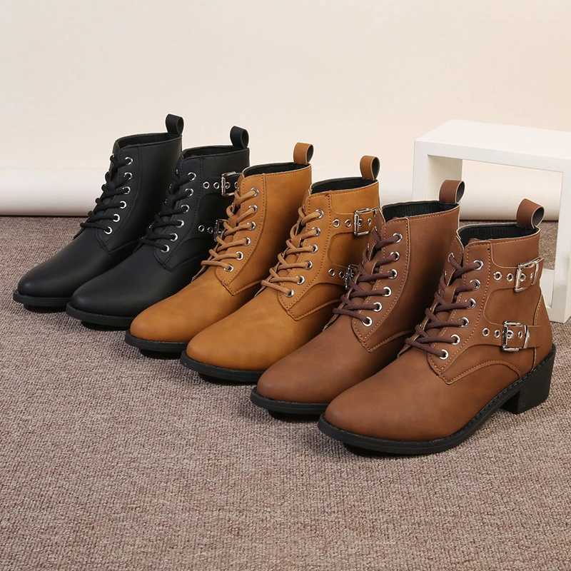 Front lace short round toe multi-color womens leather boots winter PU womens fashion boots size 36-43 Zapatillas unprinted good product CL240906