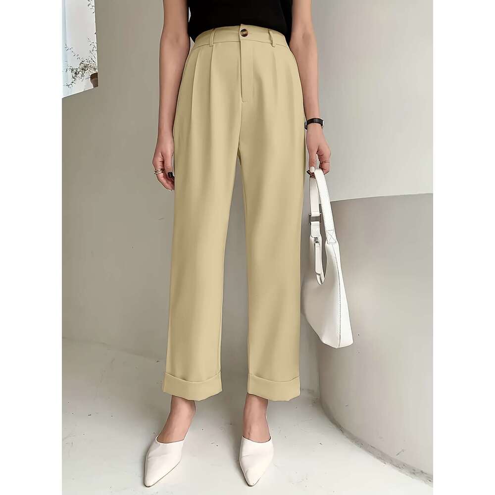 2024 new commuting style with slim and solid pockets, high waisted versatile casual suit pants for women