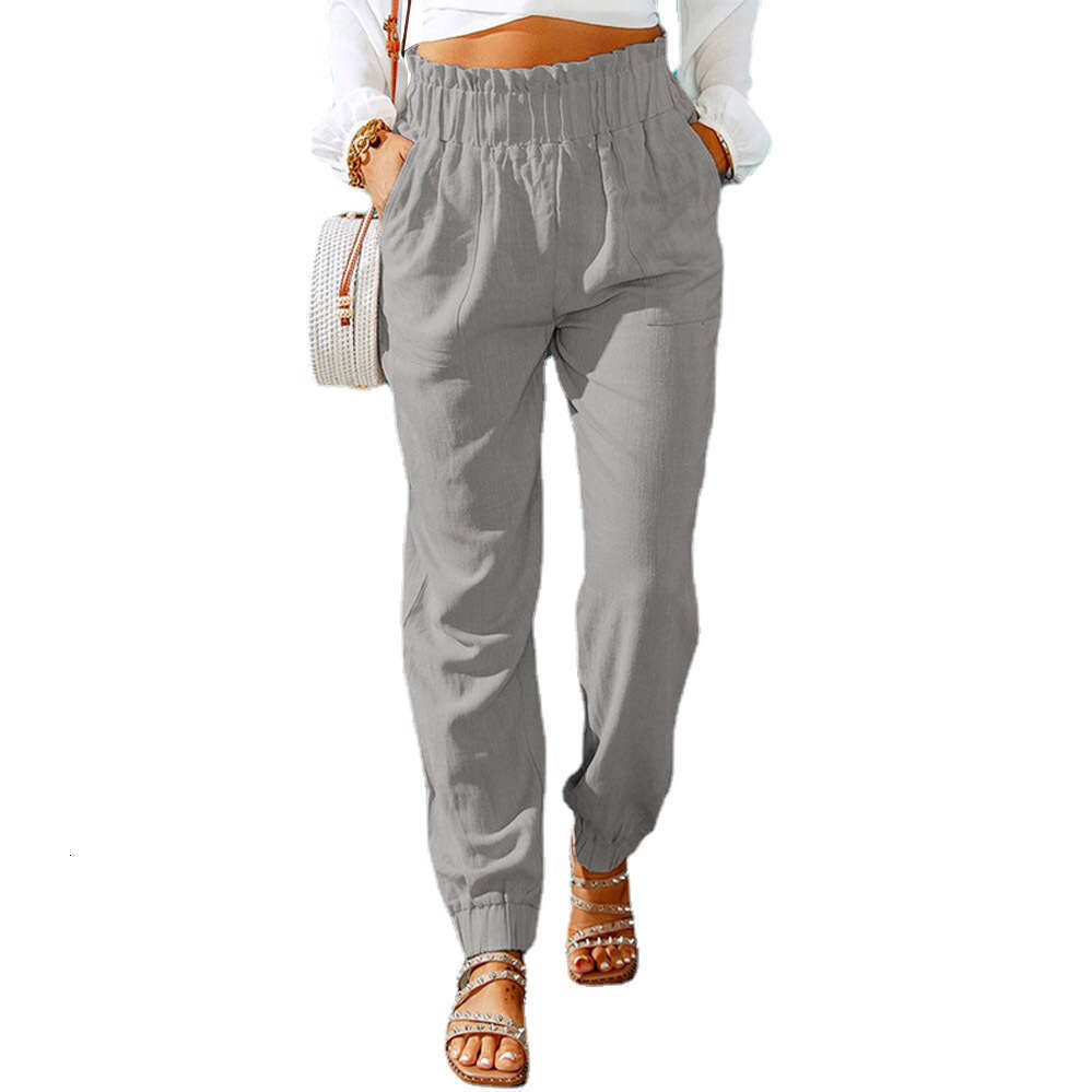 2024 Women's Spring New Ruffle Edge Elastic Belt High Waist Pants