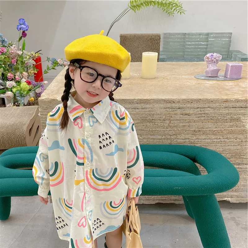Girls Long Sleeve Shirt Cute Love Long Polo Shirt Baby Kids Top 2023 Spring and Autumn New Fashion Childrens Wear Clothing Y240906