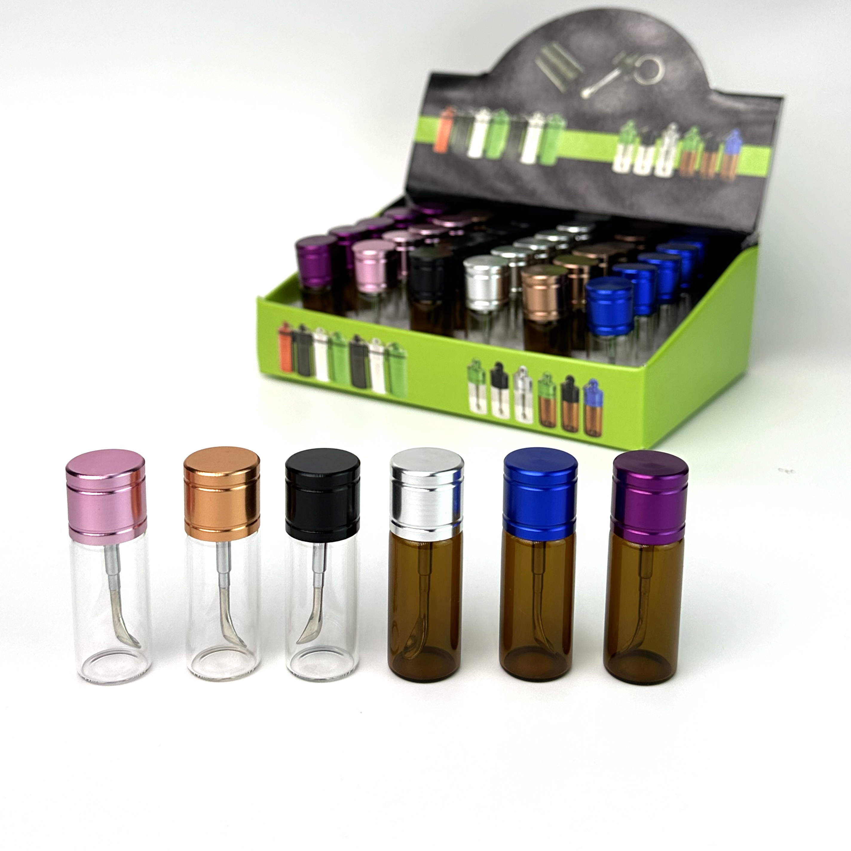 Clear Brown Glass bottle Snuff metal Vial Spoon Spice Bullet Snorter Pill box storage Case Container Stash smoking Accessories