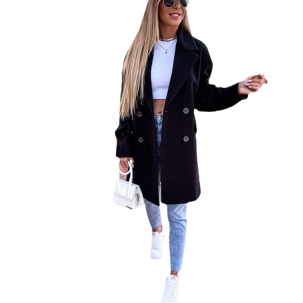 2024 Women's Double breasted Suit Collar Fashion Woolen Coat Autumn and Winter New Outside