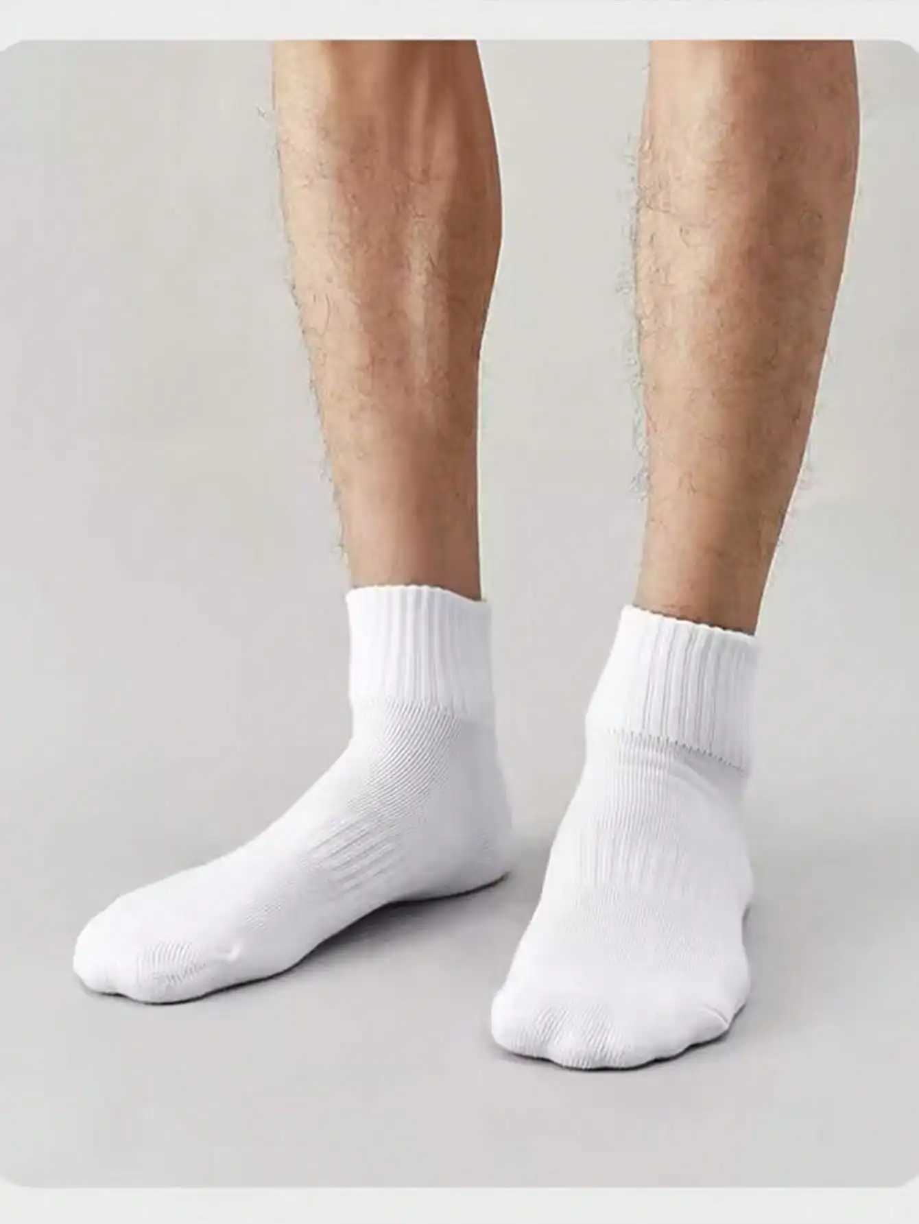 5 pairs of mens white mid calf length anti odor summer sports socks W240905