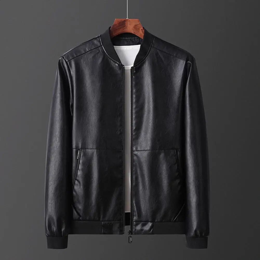 Mens PU Leather Jacket Fashion Baseball Collar Casual Jackets Men Zipper and Coats 240905
