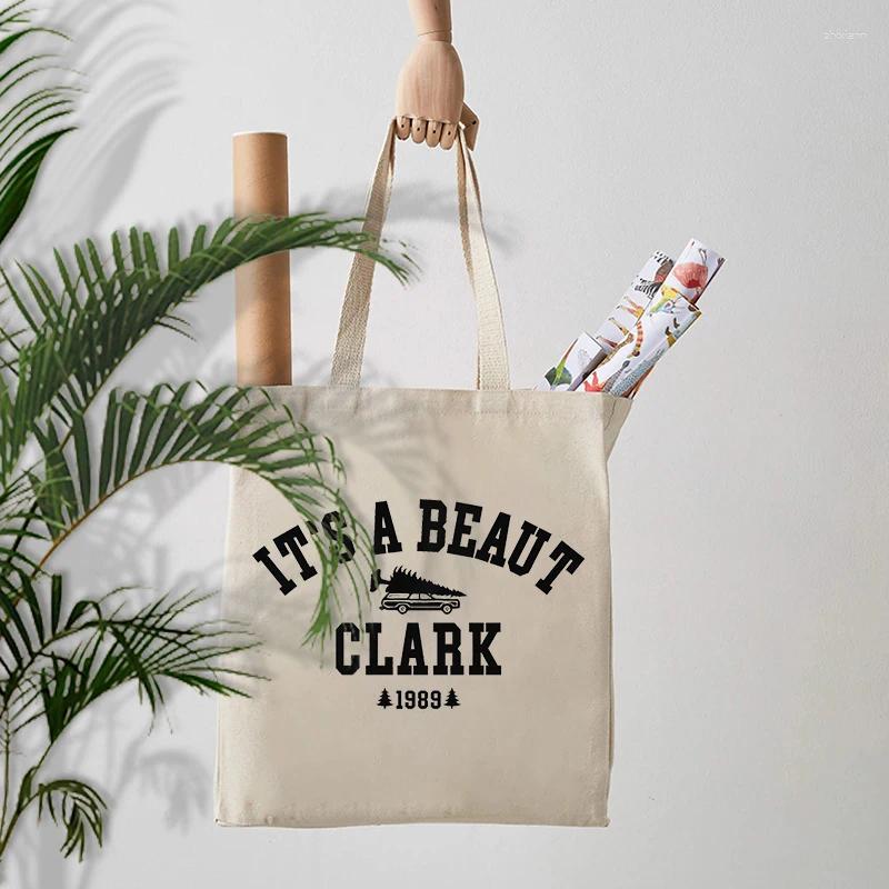 Shopping Bags It's A Beaut Clark Pattern Women Shoulder Bag Christmas For Friends Mother Daughter Canvas Tote Reusable zhanyishengli