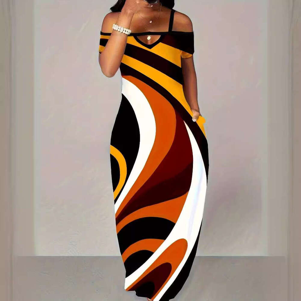 2024 new sexy and fashionable digital printed one neck strapless dress