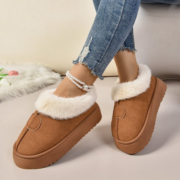 2024 new fur integrated snow boots for women winter wear with cashmere thickened cotton shoes thick soles and low boots for women