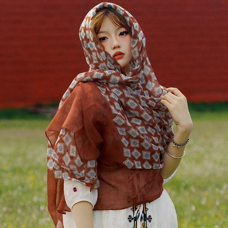 Chaka Salt Lake Tourism Photography Grassland Desert Sunscreen Beach Big Red Scarf Shawl Dual purpose Female