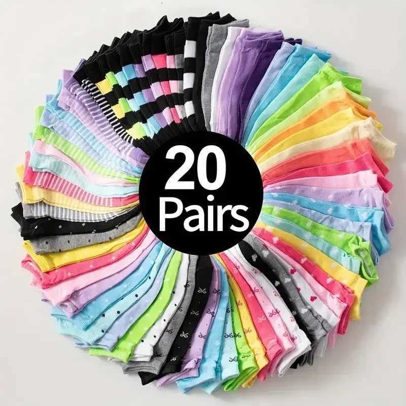 10/15/20/30 pairs of heart-shaped printed socks Valentines Day candy colored ankle socks womens long socks and fine cotton socks W240905