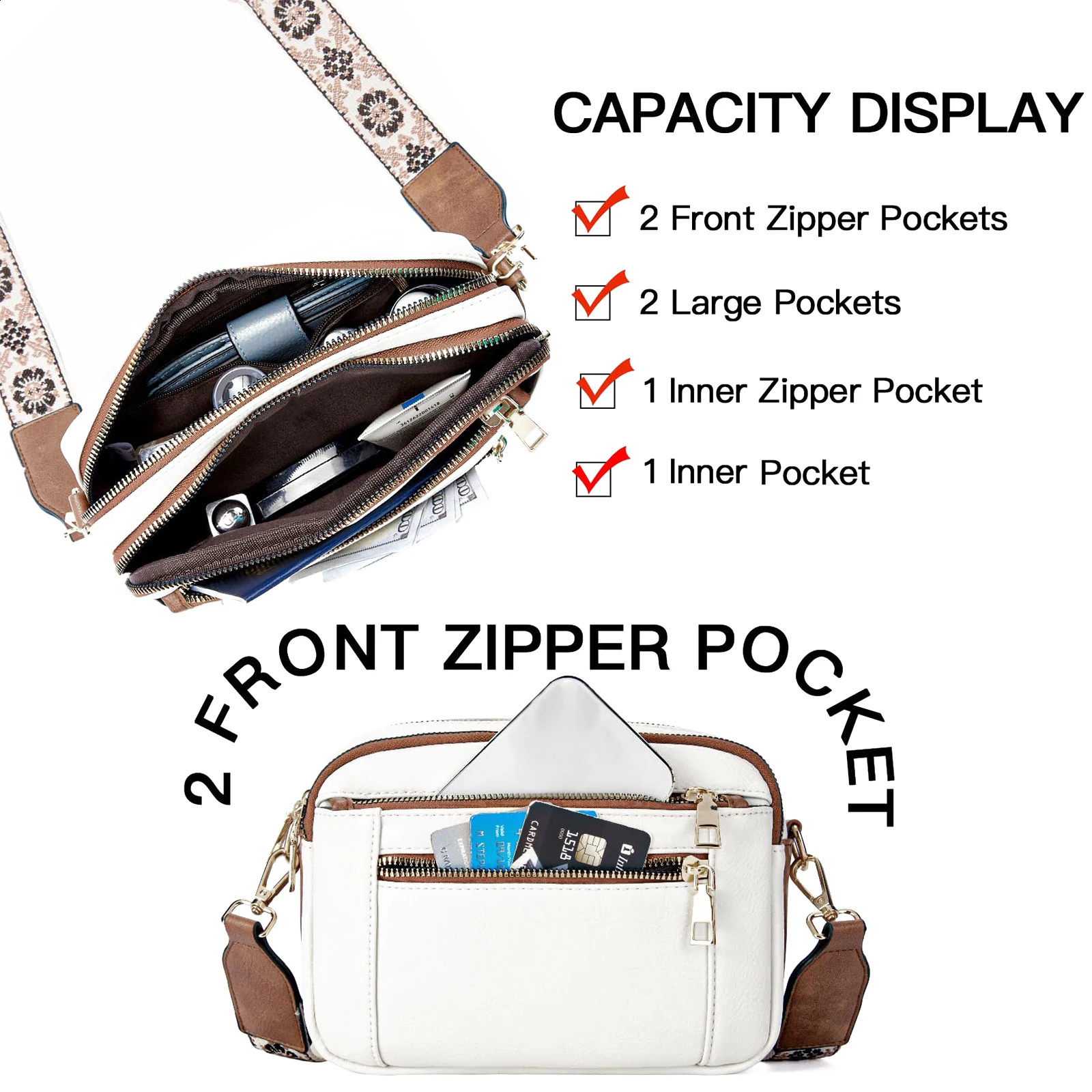 Womens small cross body bag is made of fashionable vegan leather with adjustable shoulder straps and multiple pockets that are waterproof 240904