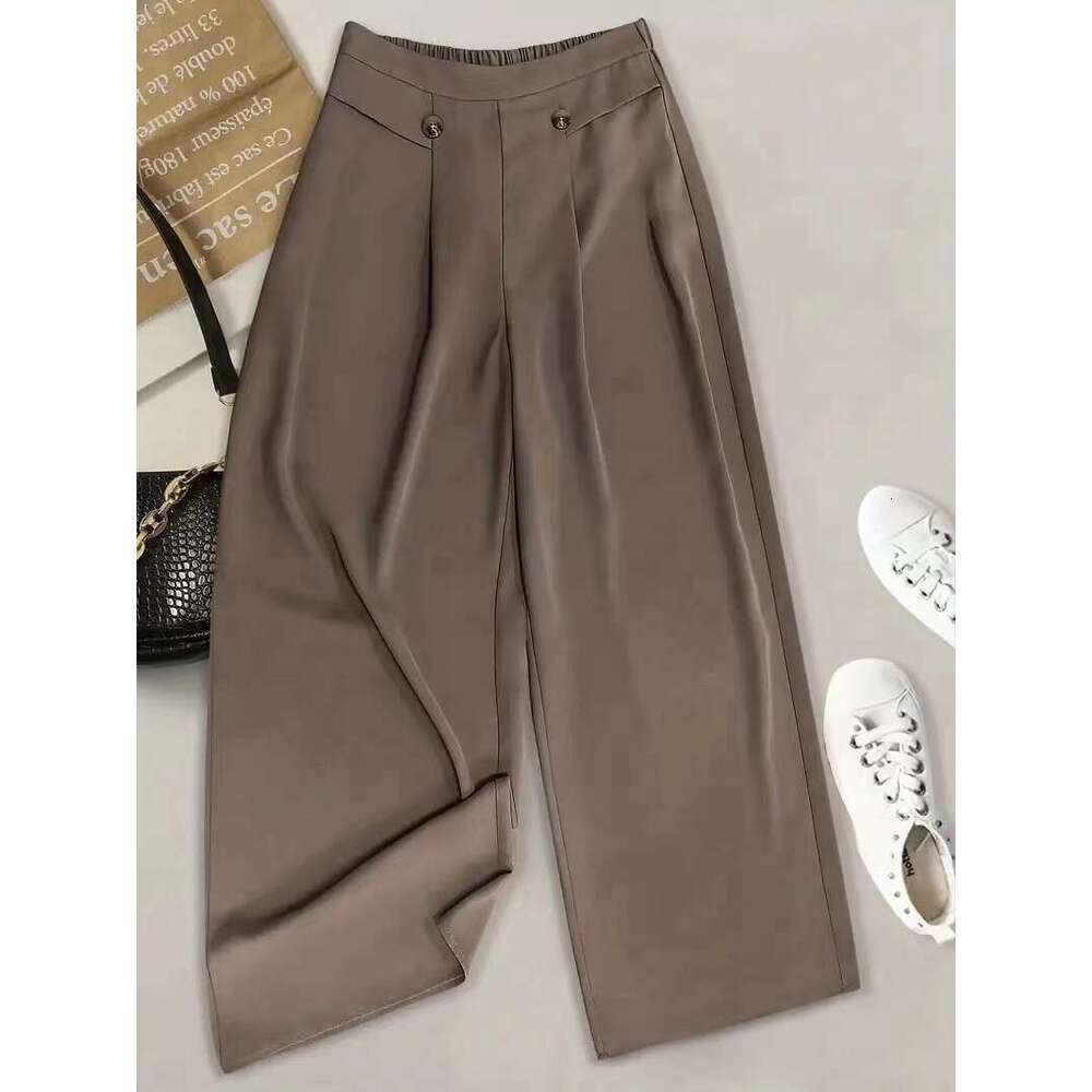2024 New Loose High Waist Button Casual Cropped Wide Leg Women's Pants