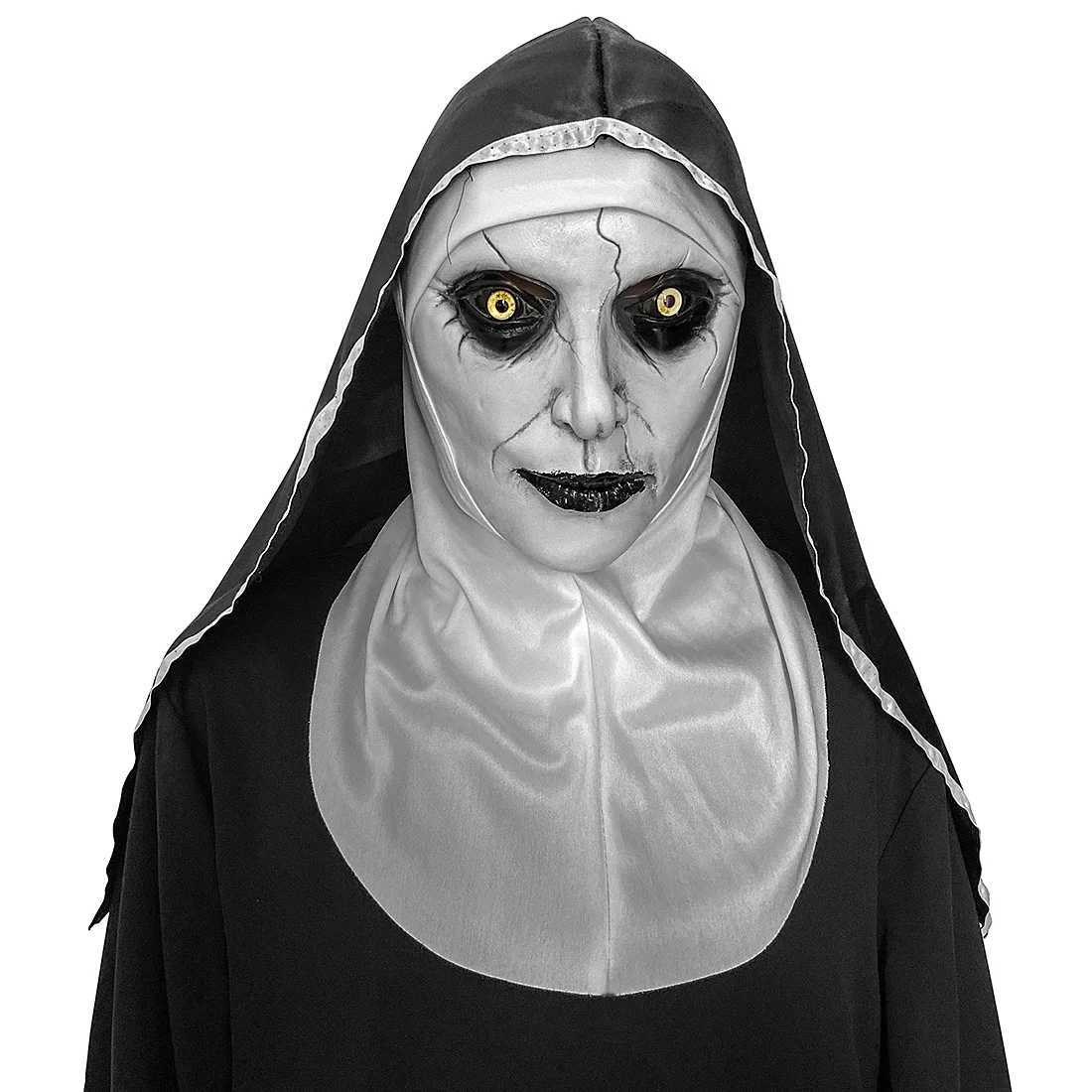 The Nun Latex Mask With Headscarf Crucifix Terror Face Masks Scary Cosplay Thriller Antifaz Para Fiesta Horror Mascara CrossXJ240905