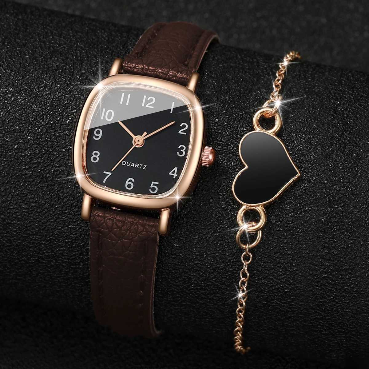 4-piece/set retro high-end square womens watch fashion digital dial student edition watch W240902
