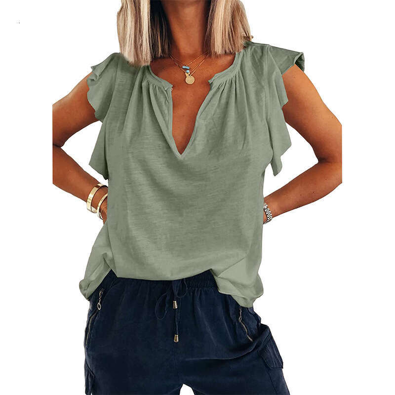 Women's Spring/Summer Fashion Inner Style New Product V-neck Short Sleeve Loose Pullover Top T-shirt