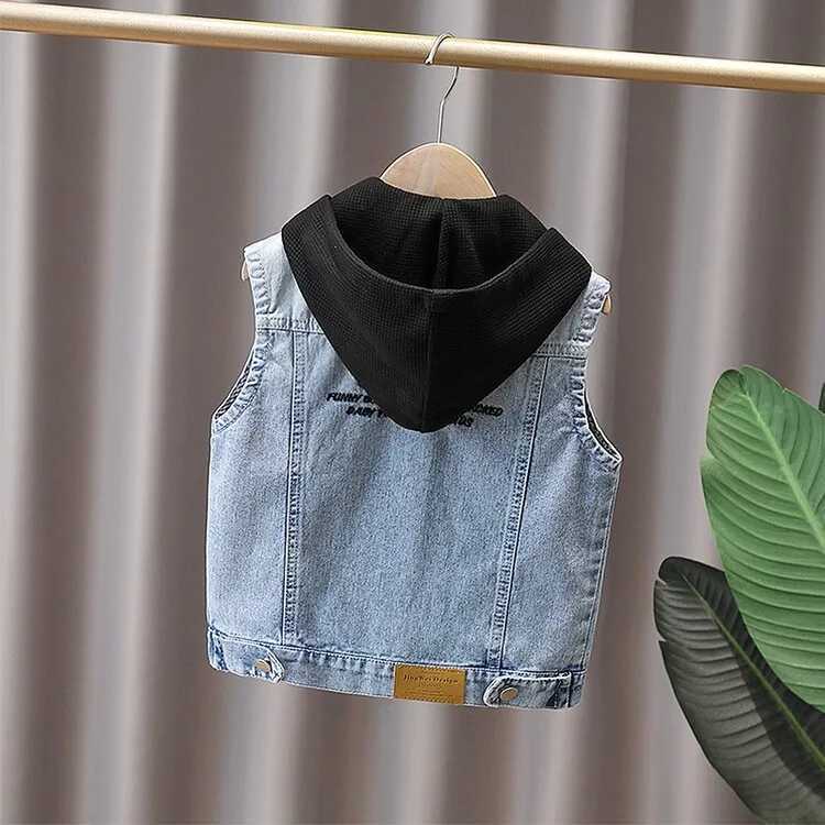 Kids Boys Fashion Jeans Vest Hooded Denim Jacket for Spring Autumn Letter Toddler Baby Boys Childrens Clothing Outfits 2-12y Y240906