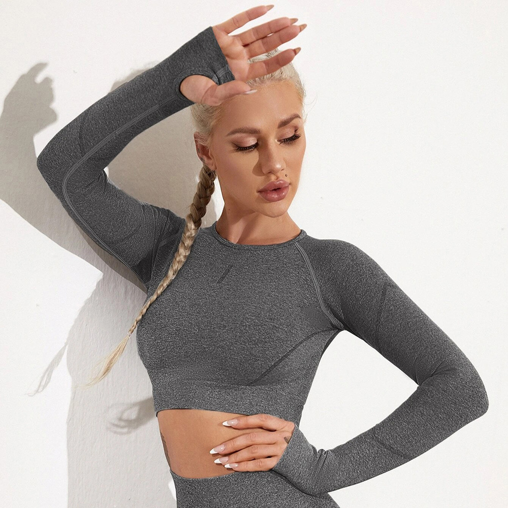 YDML New seamless top, long sleeved high stretch yoga suit, round neck hoodie, sports and fitness top for women