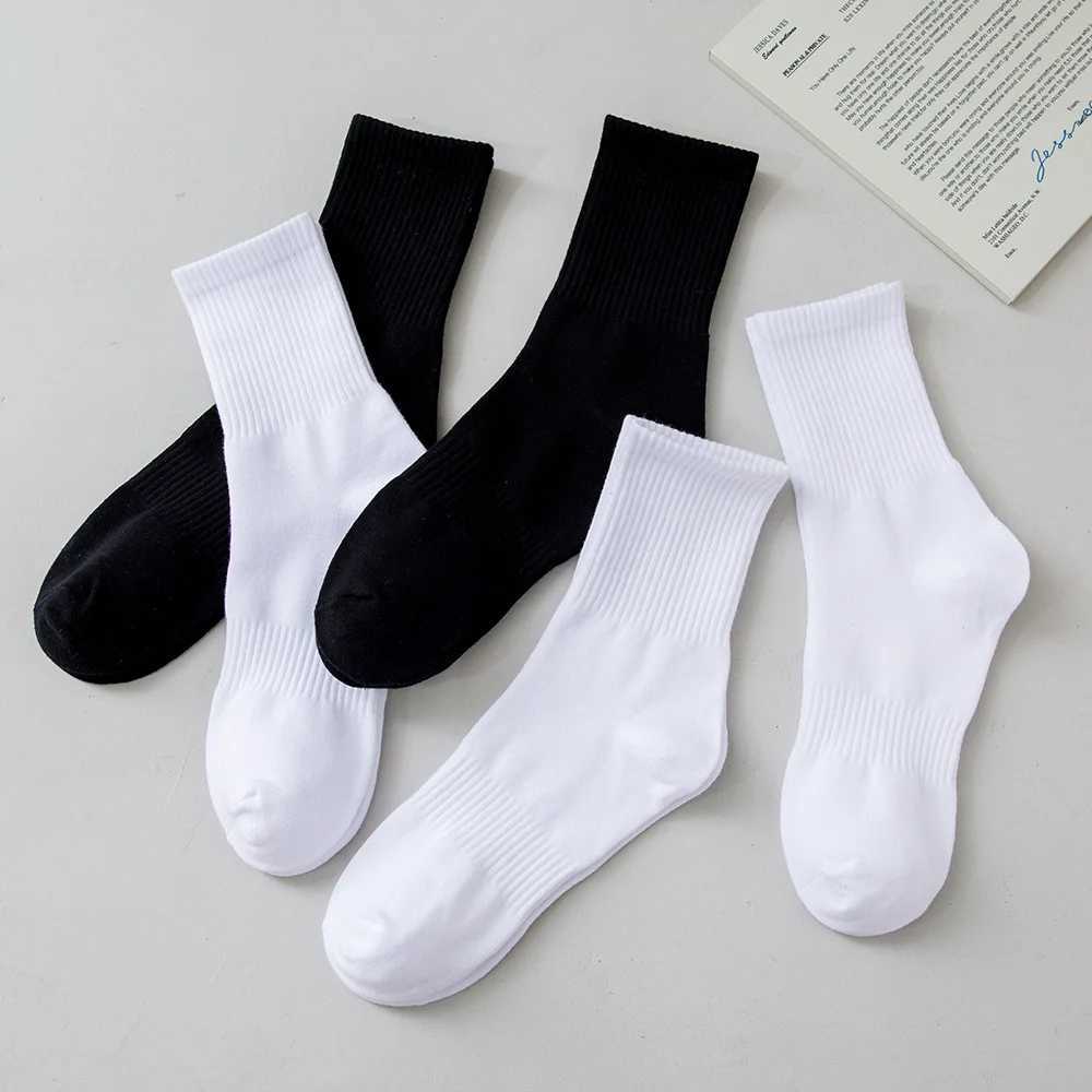 5 pairs of new mens cotton socks new white mens soft breathable sports long socks summer mens cotton socks plus size W240905