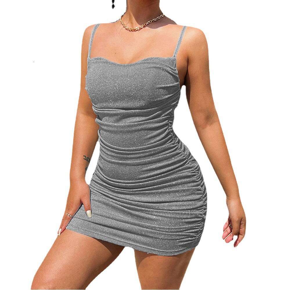 Spring/Summer Sexy Evening Party Nightclub Wrap Hip Short Skirt and Elegant Ladies Wrinkle Dress