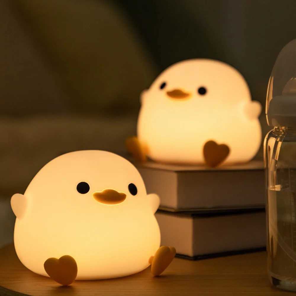 LED Night Light Cute Duck Cartoon Animal Silicone Nursery Night Light USB Charging Bedlight Touch Sensor Timer Light W240816