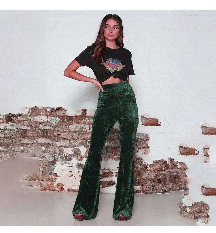 Spring and Autumn New Micro La Women's High Waist Golden Velvet Casual Wide Leg Pants