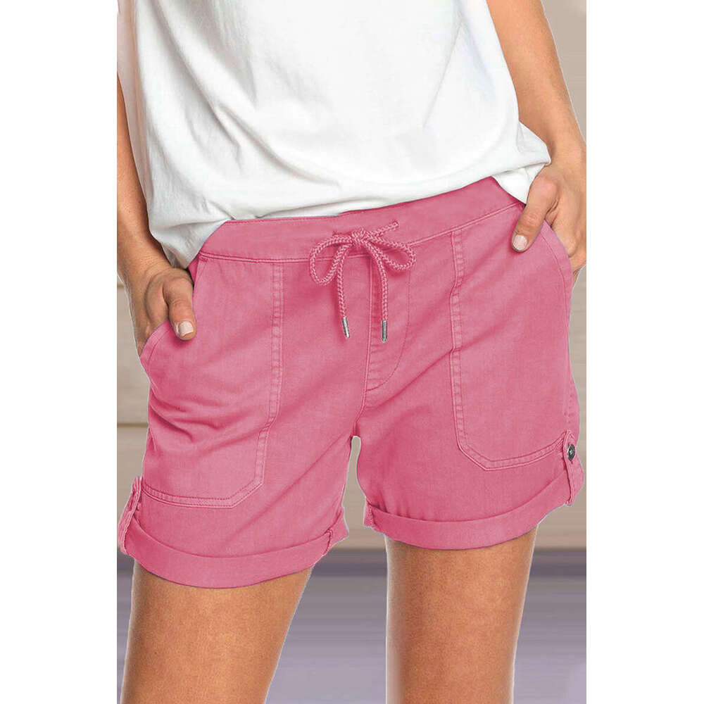 2024 summer new solid color straight leg casual pants for women with lace up shorts