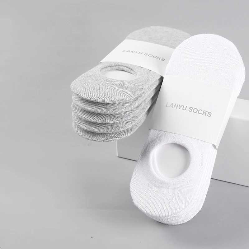 5Pair / Lot Fashion Happy Men Boat Socks Summer Autumn Non-slip Silicone Invisible Cotton Socks Male Ankle Sock Slippers Meia Y240906