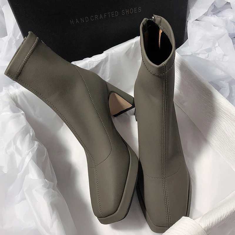 Designer Womens Ankle Boots Fashion Zipper Shoes Autumn Winter Thick High Heels Womens Elegant Short Boots CL240906