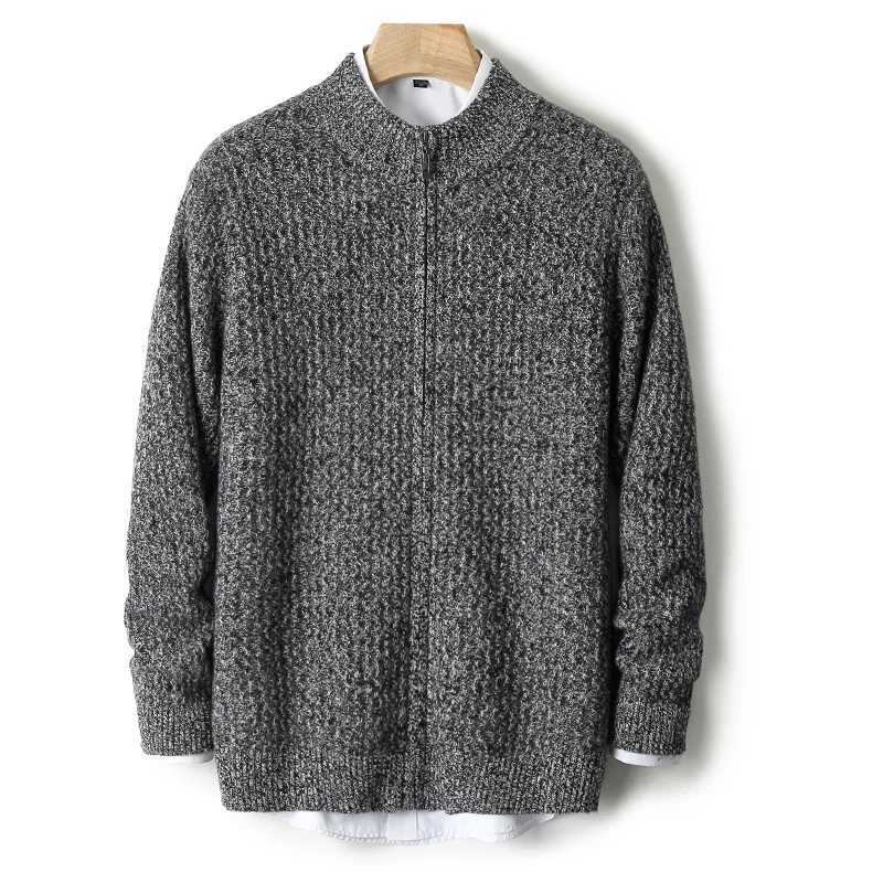 Autumn And Winter New Best-Selling 100% Wool Cardigan Men Stand Collar Long Sleeve Business Casual Warm Coat Zipper Sweater. Y240906