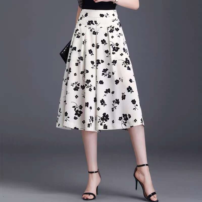 2024 Spring Elegant Style Women's Printed Polyester A-line Half Body Skirt