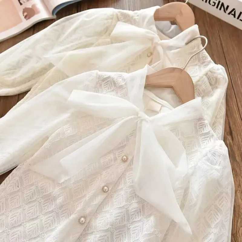 Teenage Girls Shirt 2023 New Medium and Big Children Spring and Autumn Thin Long Sleeve Shirt Girls Baby Bow Princess Shirt Y240906