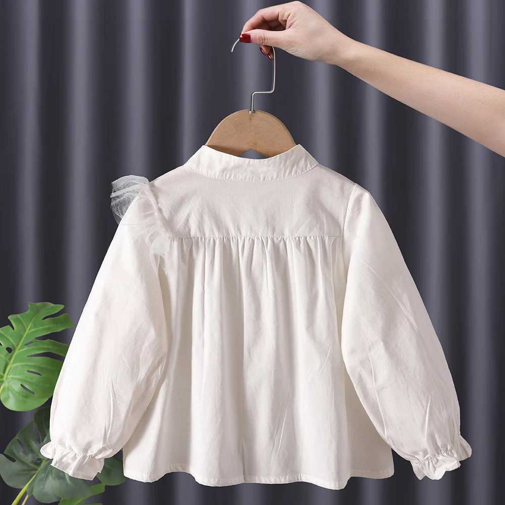 Blouses Girls Long Sleeved Shirt Autumn Girl Baby Princess Cotton New Childrens Clothing Round Collar Button Single Row Y240906