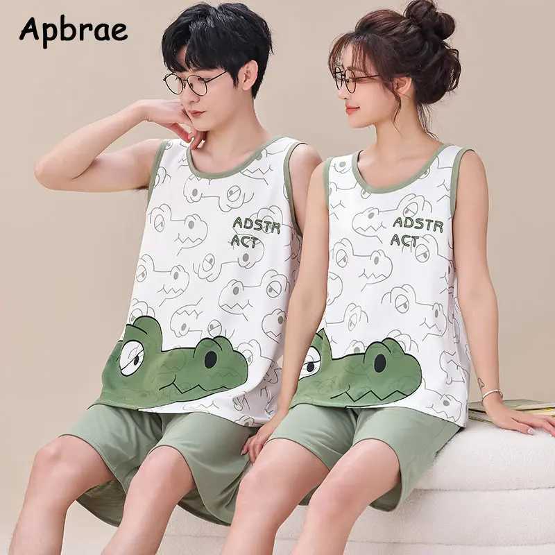 Summer Knitted Cotton Cartoon Panda Print Sleepwear Pajama Sets for Couple Sleeveless Nightwear Young Lovers Pajamas 4XL Pijamas Y240906