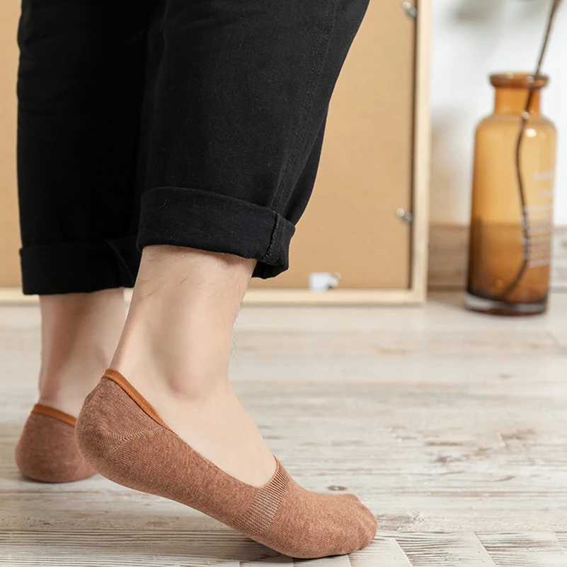 5 pairs of large-sized 45.46 non display mens socks high-quality silicone anti slip boat socks mens low cut invisible mens plus size socks slider W240