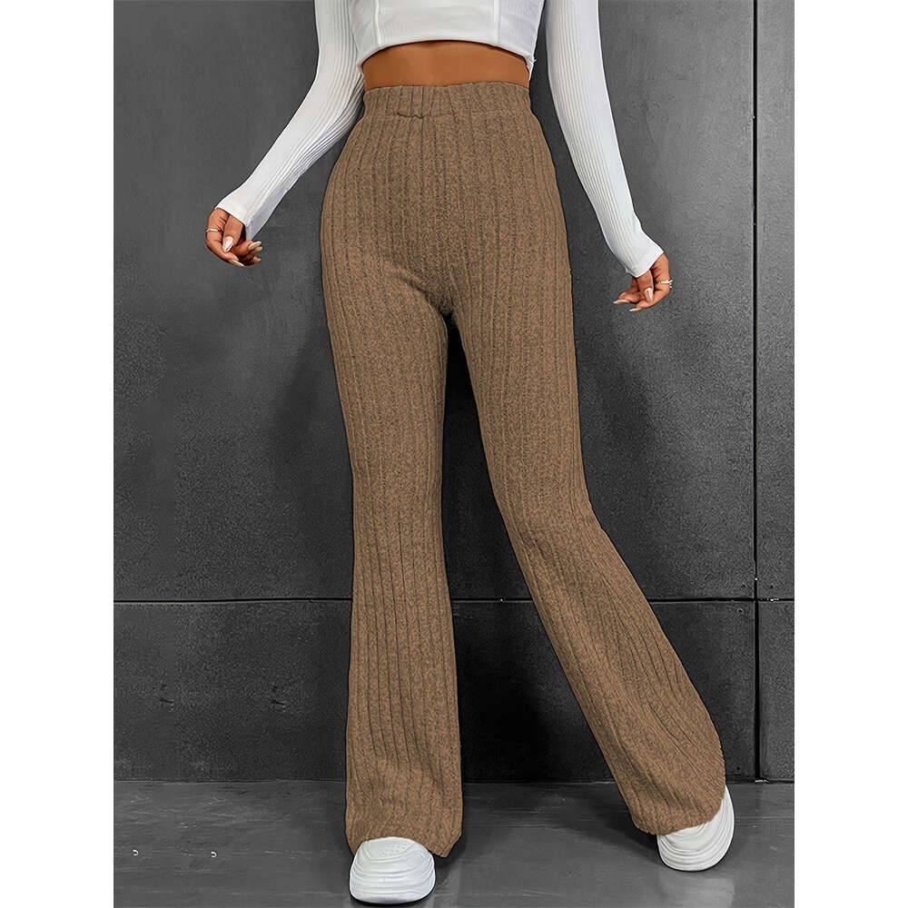Fashionable casual solid color micro flared high waisted pants for women, slim fit slimming, 2024 autumn and winter new women's clothing