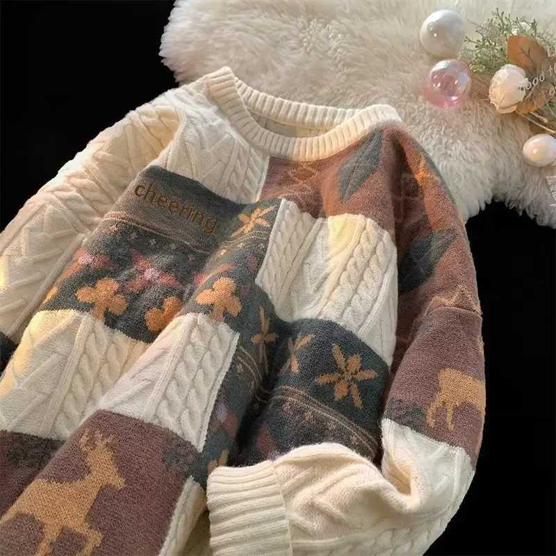 Japanese Vintage Mens Sweater Winter Loose Fit Outerwear Base Layer Pullover Knitted Top Casual Style Round Neck Idle Brand Y240906