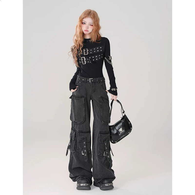 Womens Y2k Japanese streetwear n merchandise pants denim pants American retro Gyaru 2000s retro Grunge jeans 240906