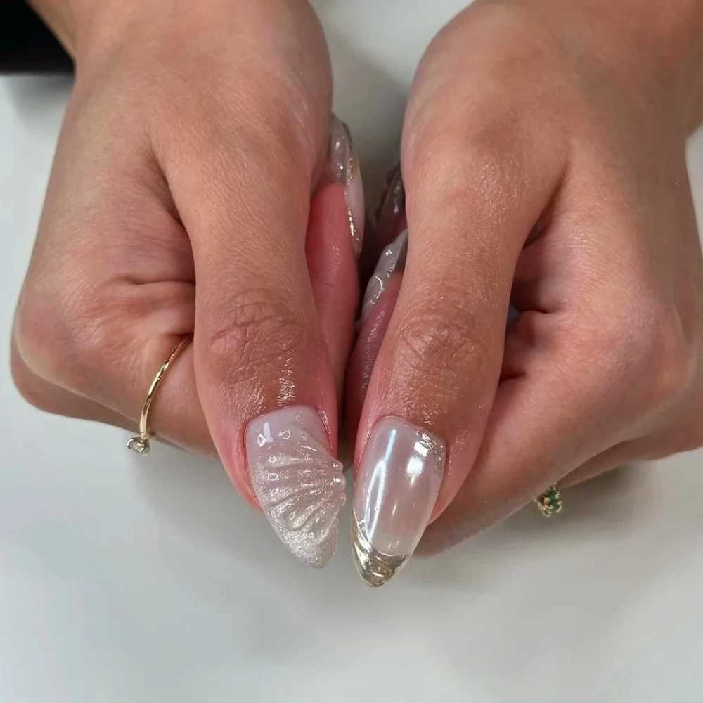 French 10pcs handmade almond fake nails 3D limited nail pressing finger shell design with adhesive nail file set W240905
