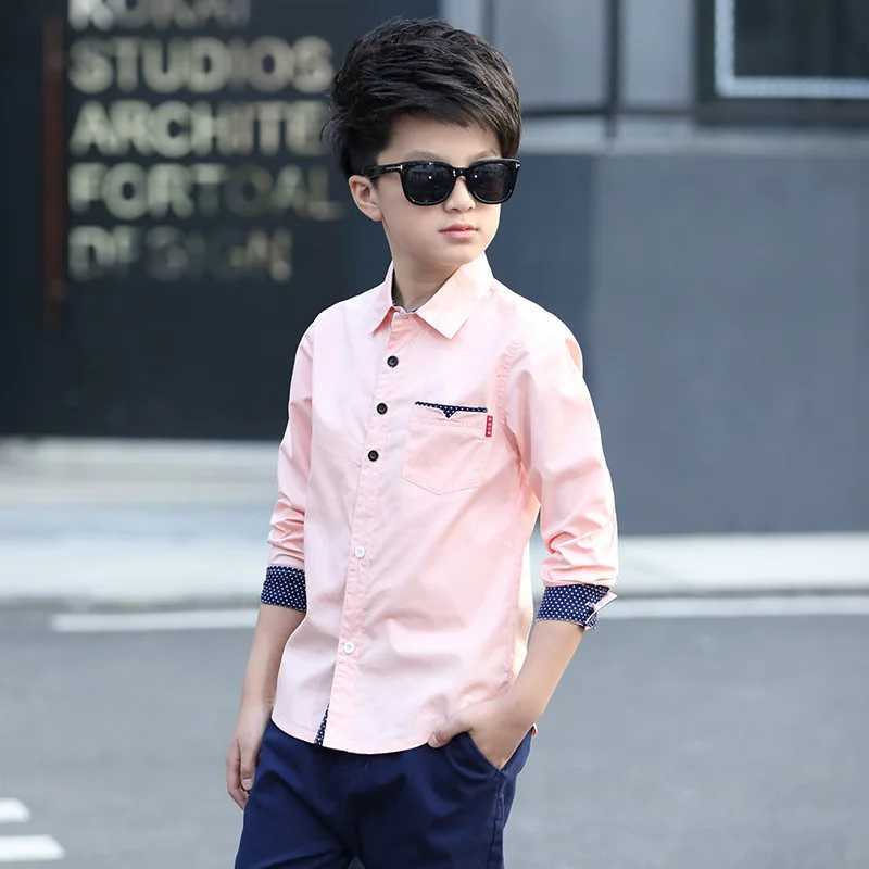 Kids Clothes Spring Autumn Boys Cotton Blouses Kids Boys Long Sleeve Shirt Children Fashion Shirt 5-15 Years Turn-down Collar Y240906