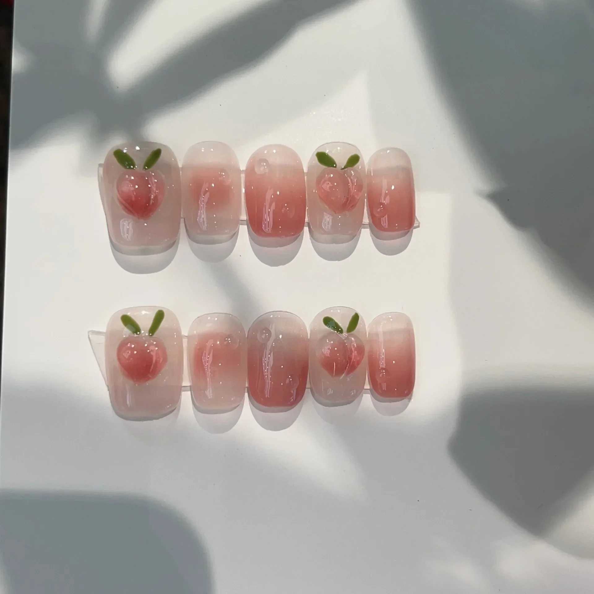 10 Short Handmade Pressing Nails Pink Peach Fake Nails Wearable Stick Nails Fully Covered Fake Nails W240905