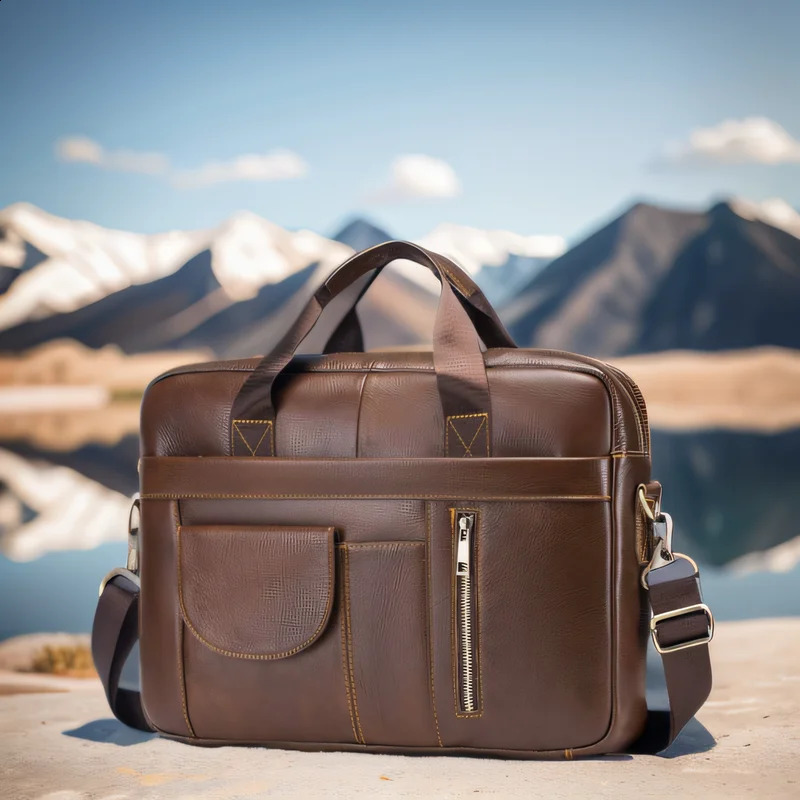 Mens briefcase large capacity business teacher laptop bag mens leather shoulder administrative office handbag highquality 240906