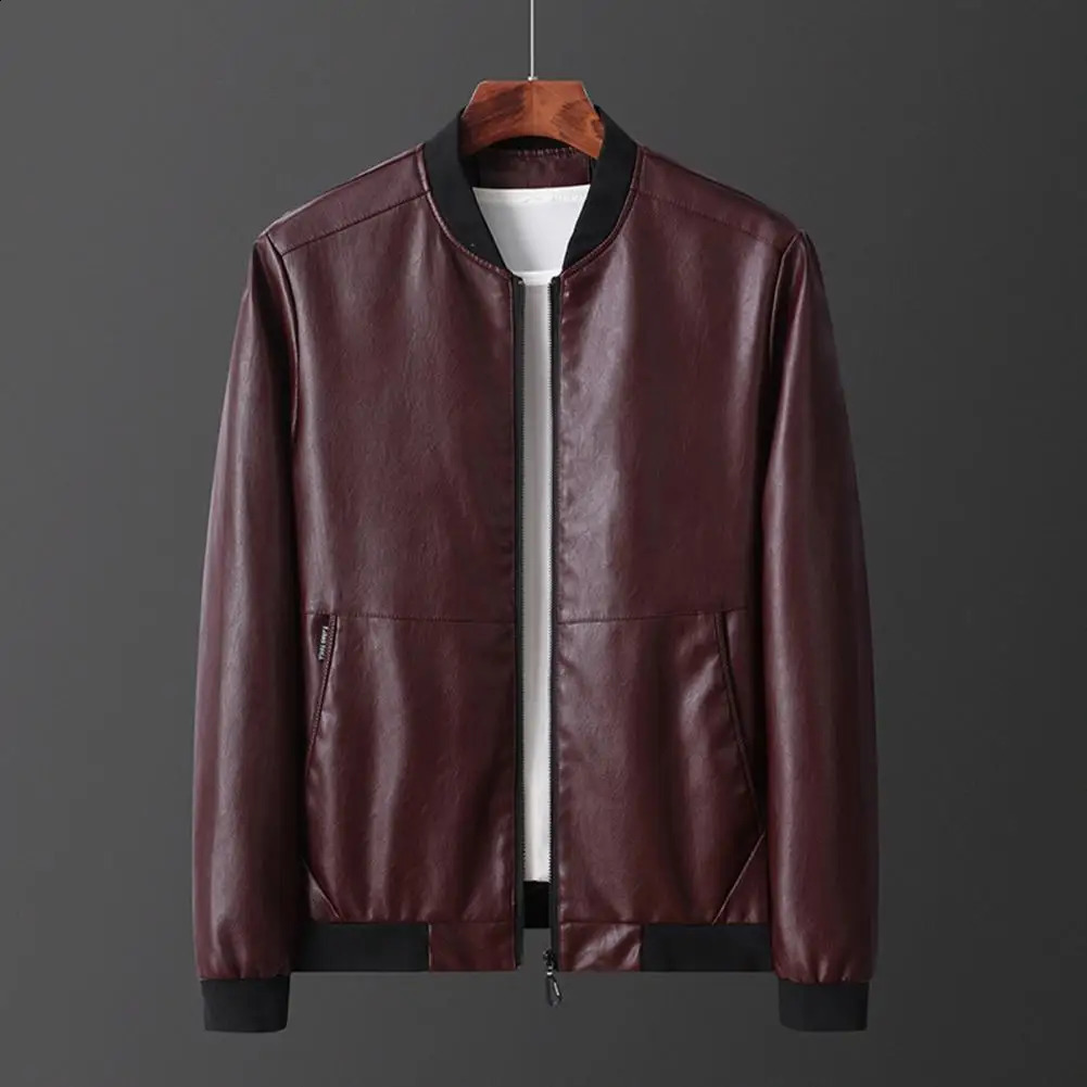 Mens PU Leather Jacket Fashion Baseball Collar Casual Jackets Men Zipper and Coats 240905