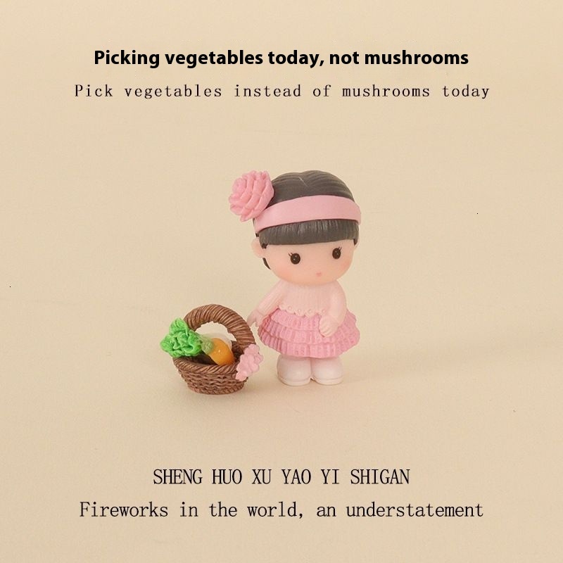Cartoon Mini House Cute Little Girl Flower Basket Vegetable Micro Landscape Model Home Decoration Desktop Ornament