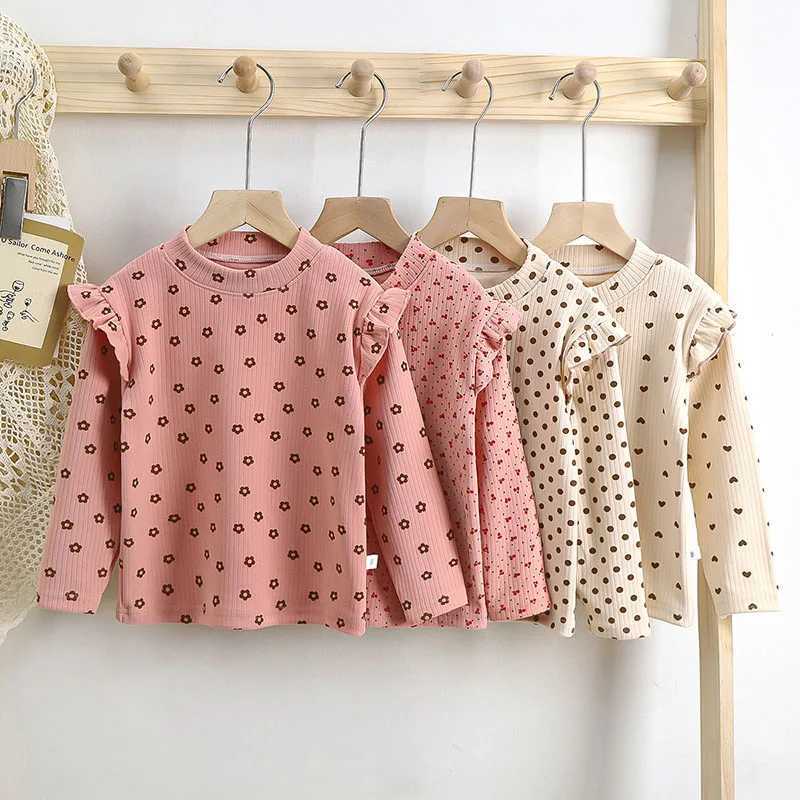 2-10T Baby girl clothes Long Sleeved Undershirt Cute Floral Dots T-shirt Sweet Children girl blouse Y240906