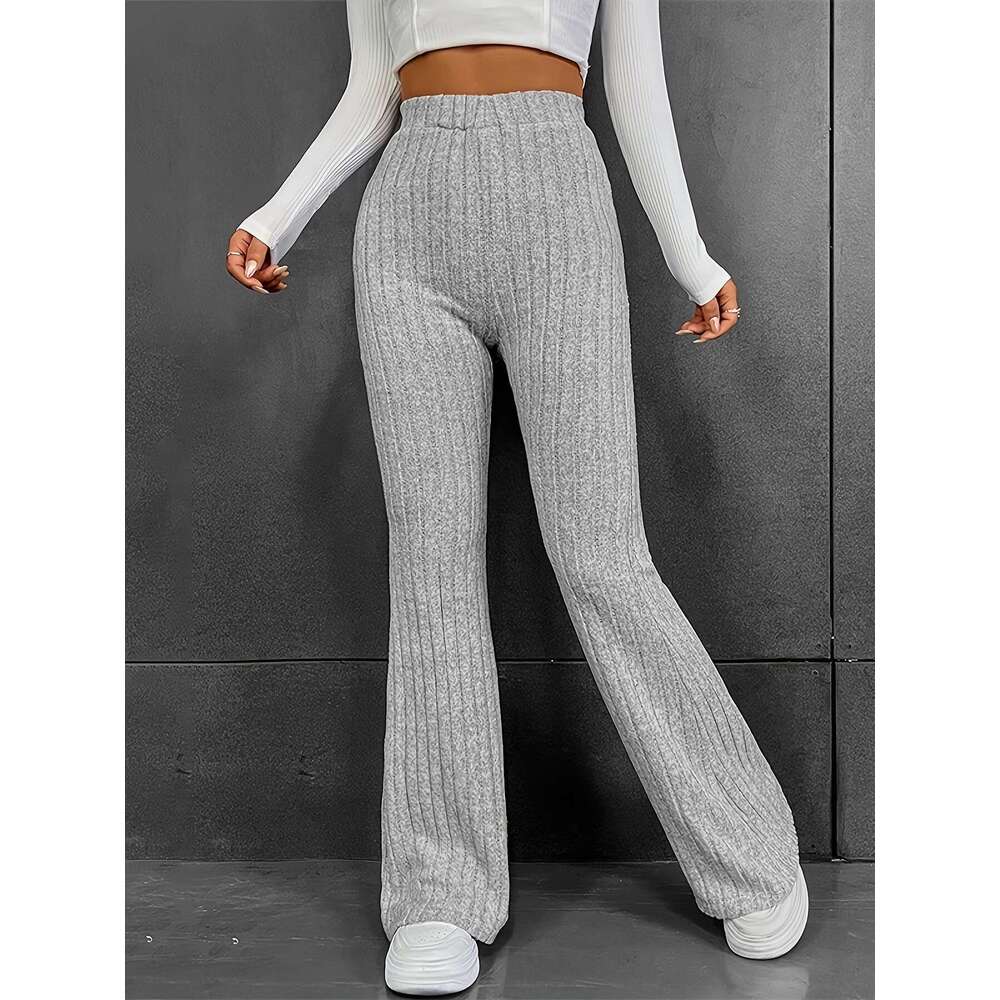 Fashionable casual solid color micro flared high waisted pants for women, slim fit slimming, 2024 autumn and winter new women's clothing