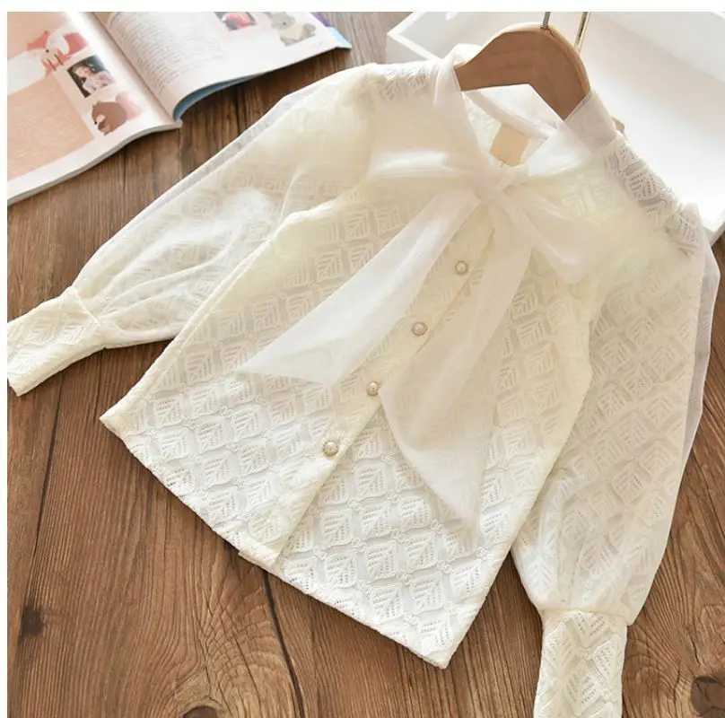 Teenage Girls Shirt 2023 New Medium and Big Children Spring and Autumn Thin Long Sleeve Shirt Girls Baby Bow Princess Shirt Y240906